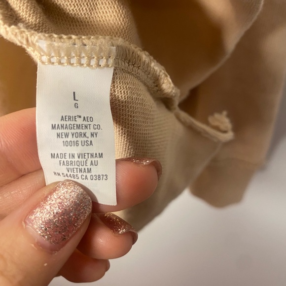 Aerie Beige Lace-Up Cotton Women's Oversized Hoodie - Picture 3 of 5